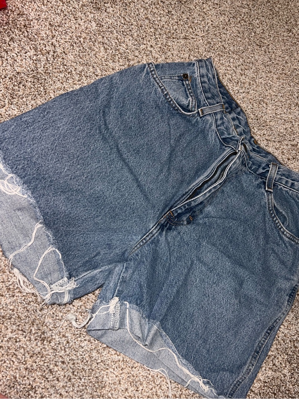 High-Rise Distressed Denim Shorts - Blue